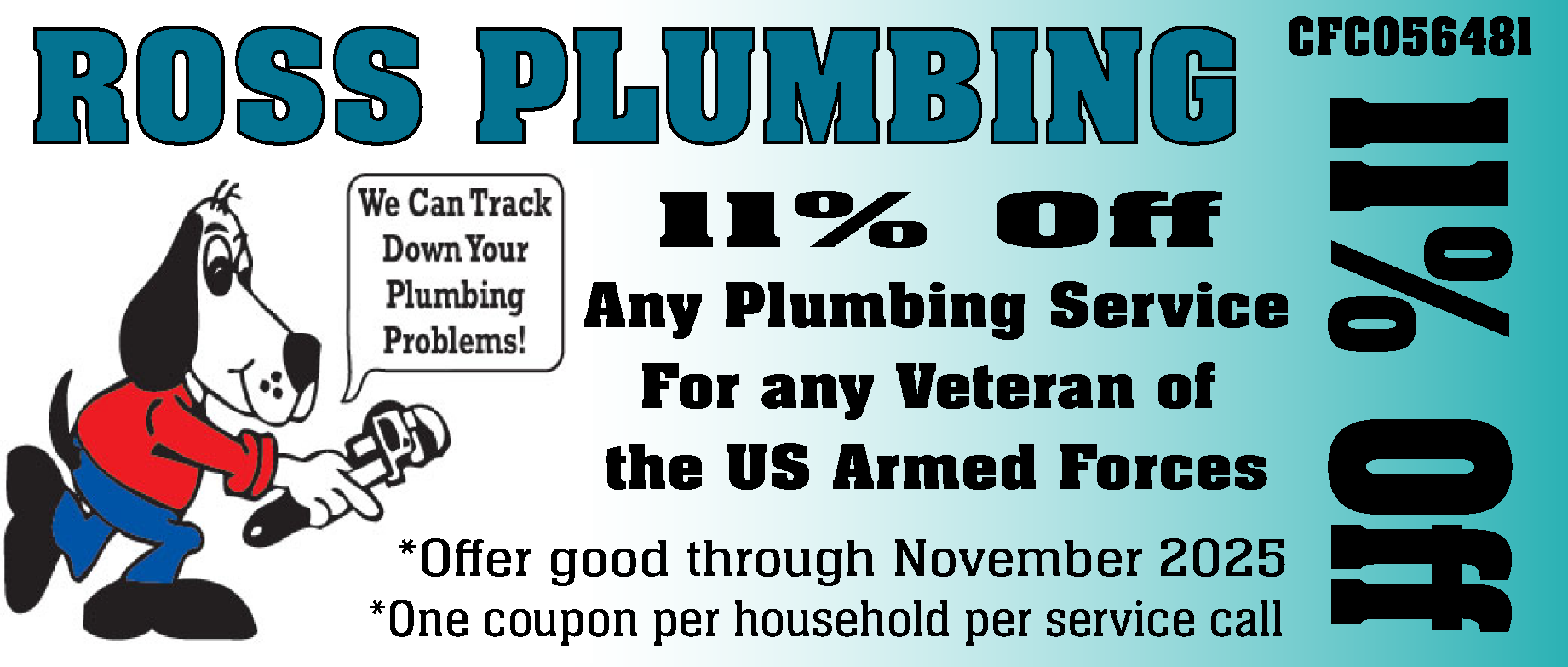 11% off for veterans, November