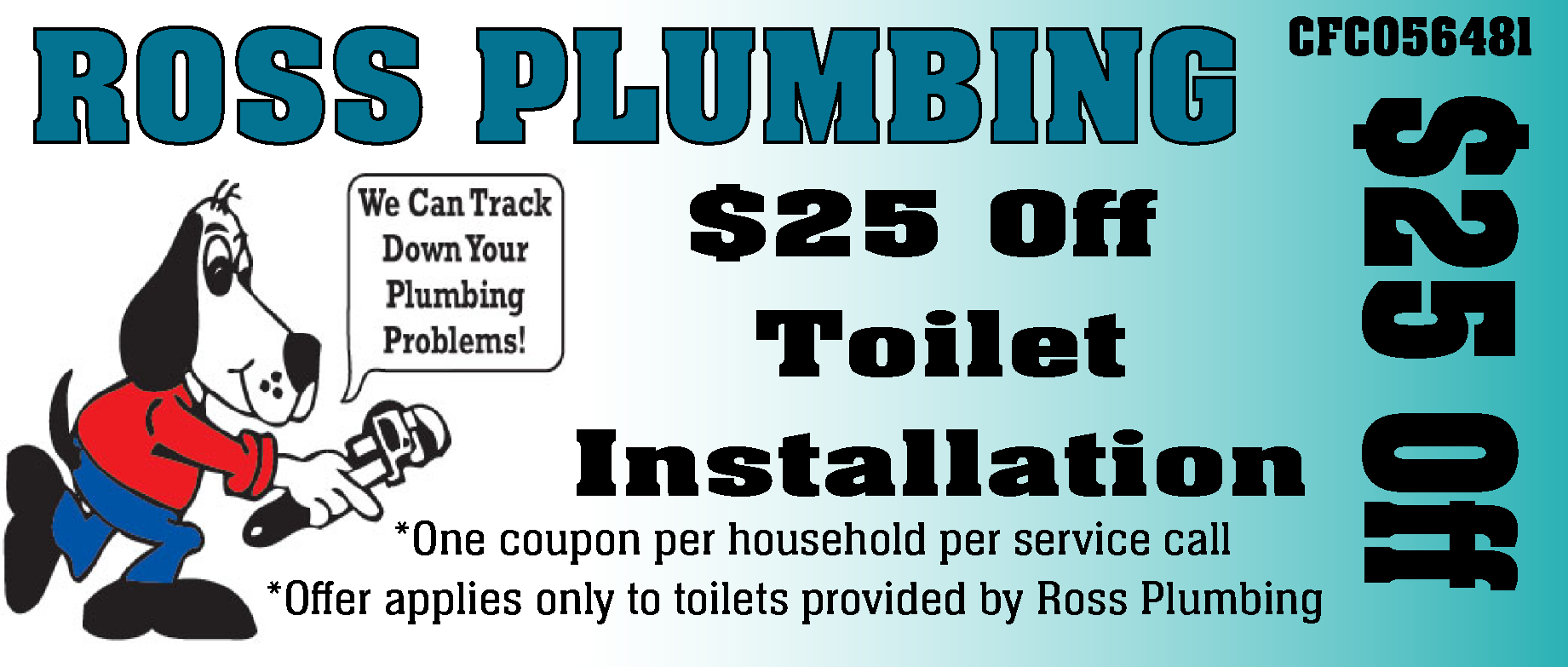 25 off toilet installation
