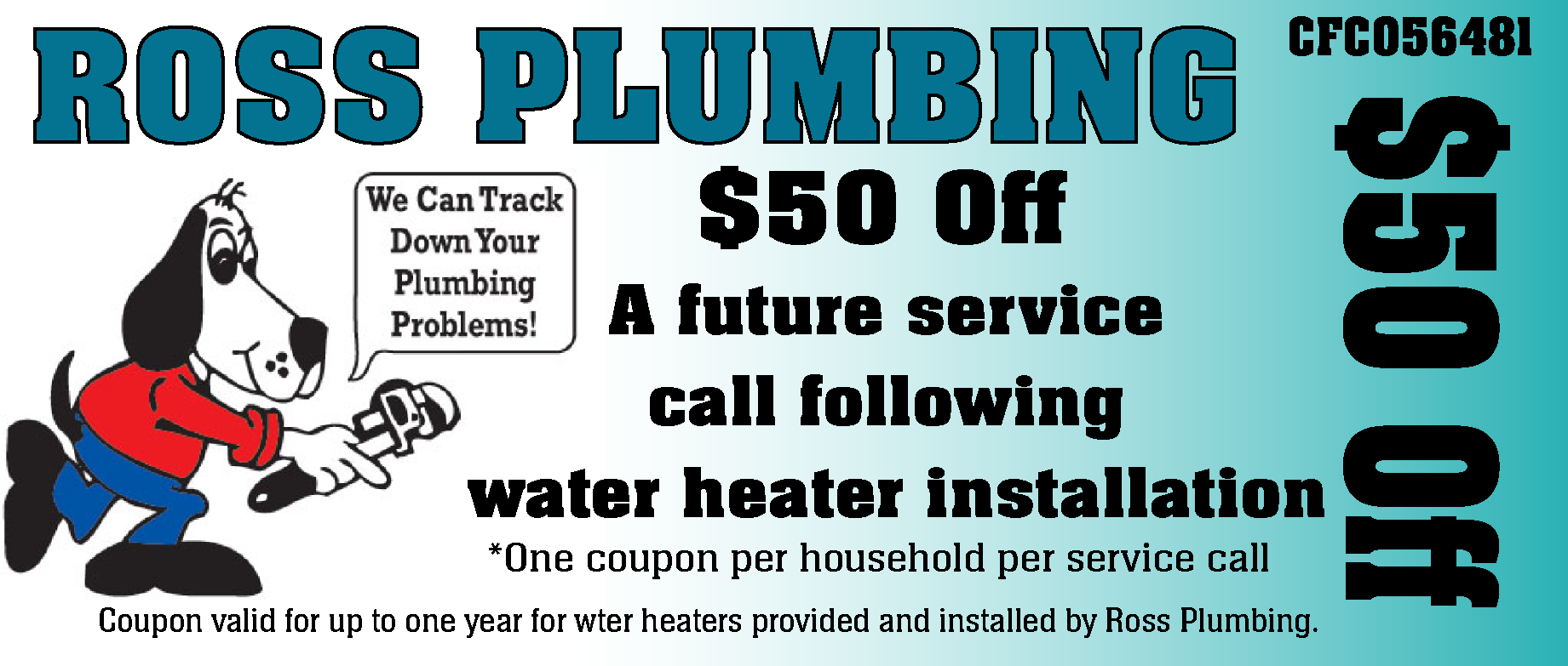 50 Off future service call with water heater isntall coupon